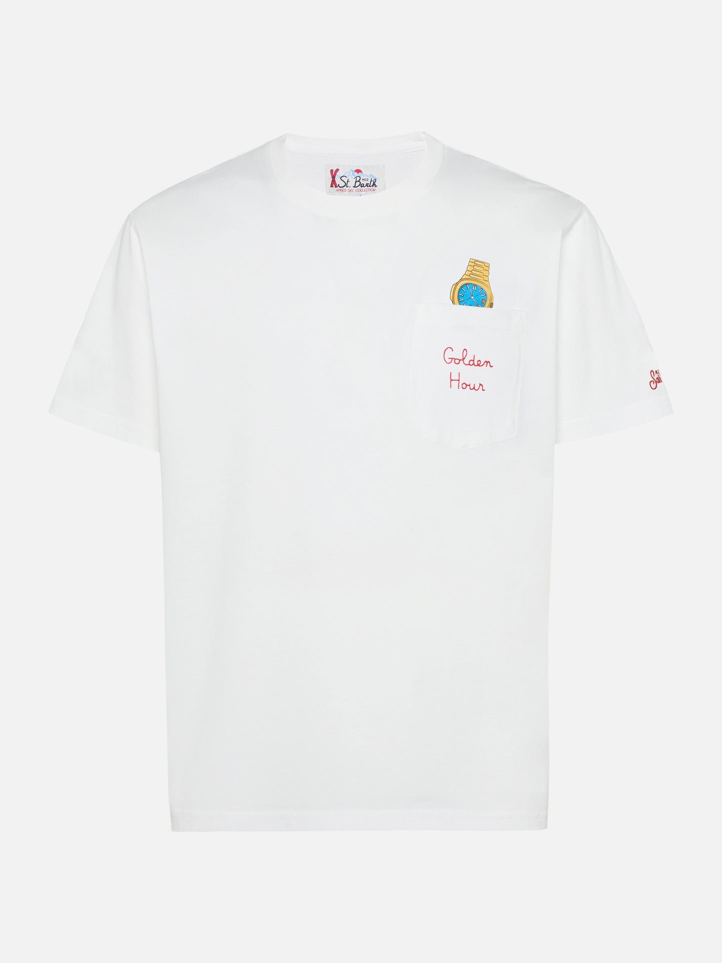 Connor cotton T-shirt in white with Golden hour pocket embroidery