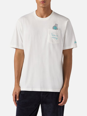 Connor cotton T-shirt in white with Time is Money pocket embroidery