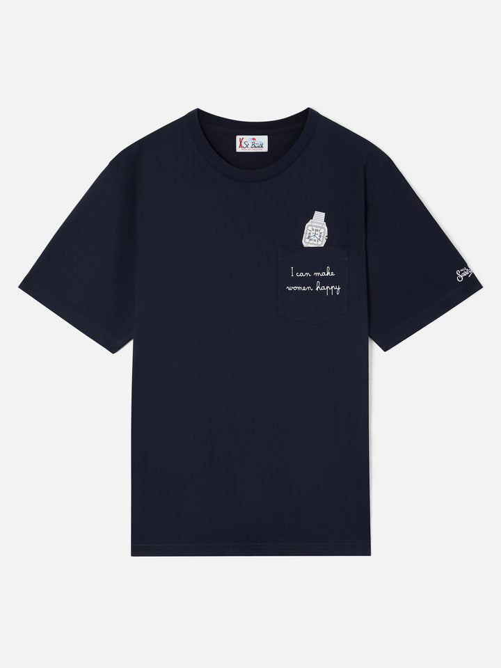 T-shirt en coton Navy blue Connor avec imprimé montre et broderie 
