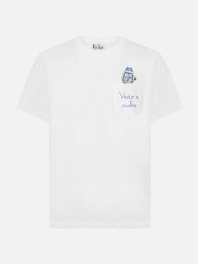 Connor cotton T-shirt in white with Vado a ruba pocket embroidery