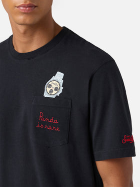 Connor cotton T-shirt in black with Panda is rare pocket embroidery