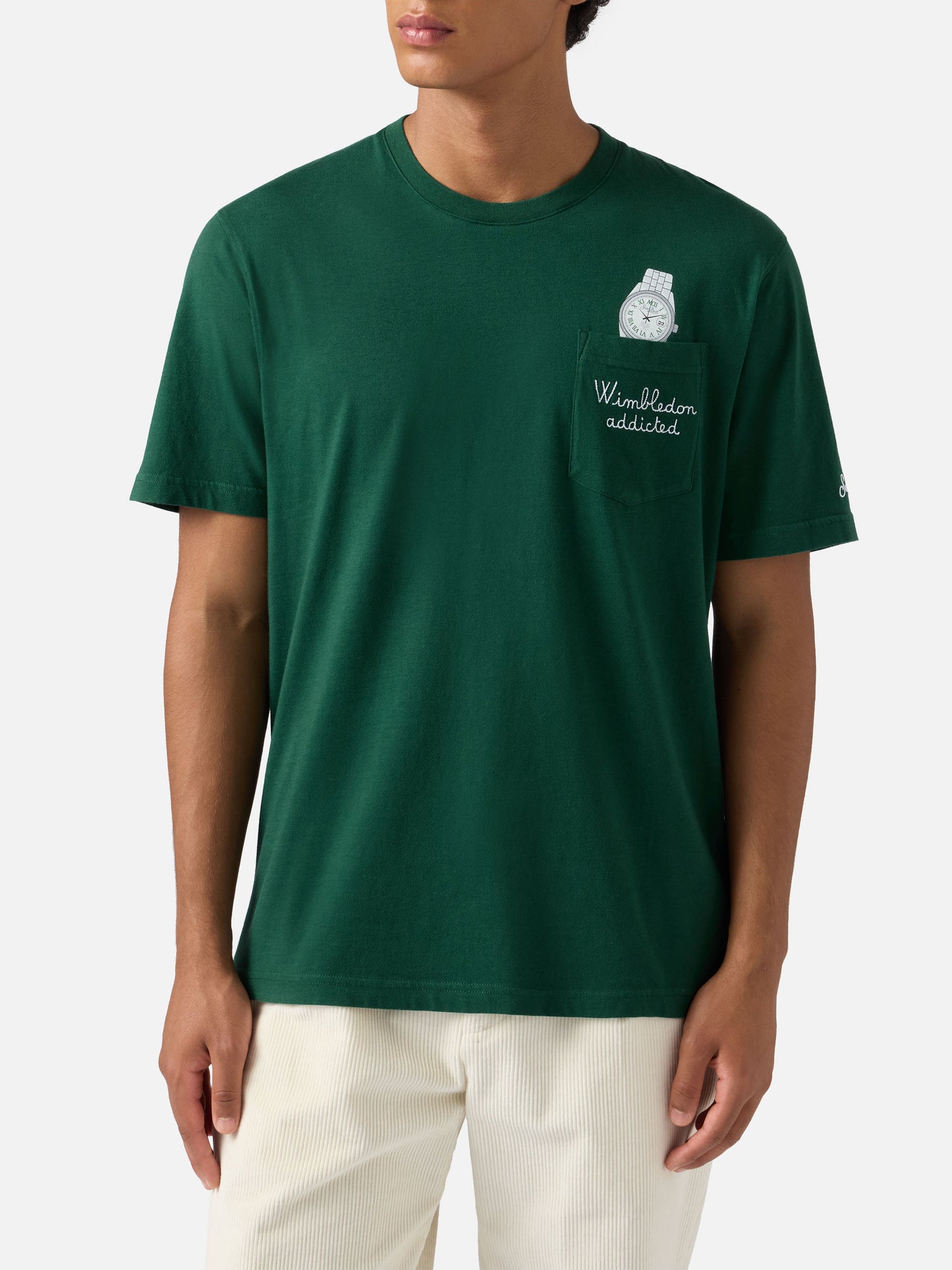 Connor cotton T-shirt in green with Wimbledon addicted pocket embroidery