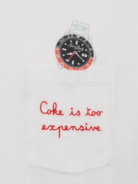 T-shirt bianca da uomo in cotone Connor con ricamo Coke is expensive