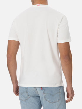 Weißes Baumwoll-T-Shirt für Herren Connor mit Bartman-Stickerei