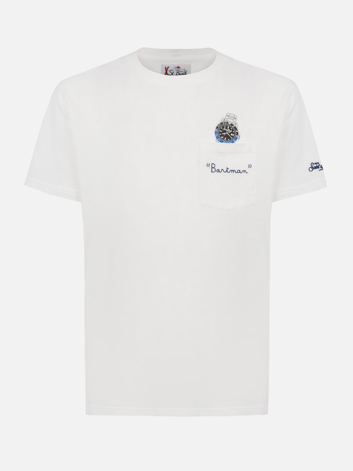 Weißes Baumwoll-T-Shirt für Herren Connor mit Bartman-Stickerei