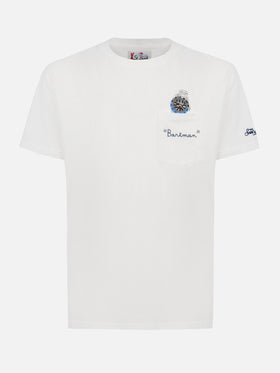 Weißes Baumwoll-T-Shirt für Herren Connor mit Bartman-Stickerei