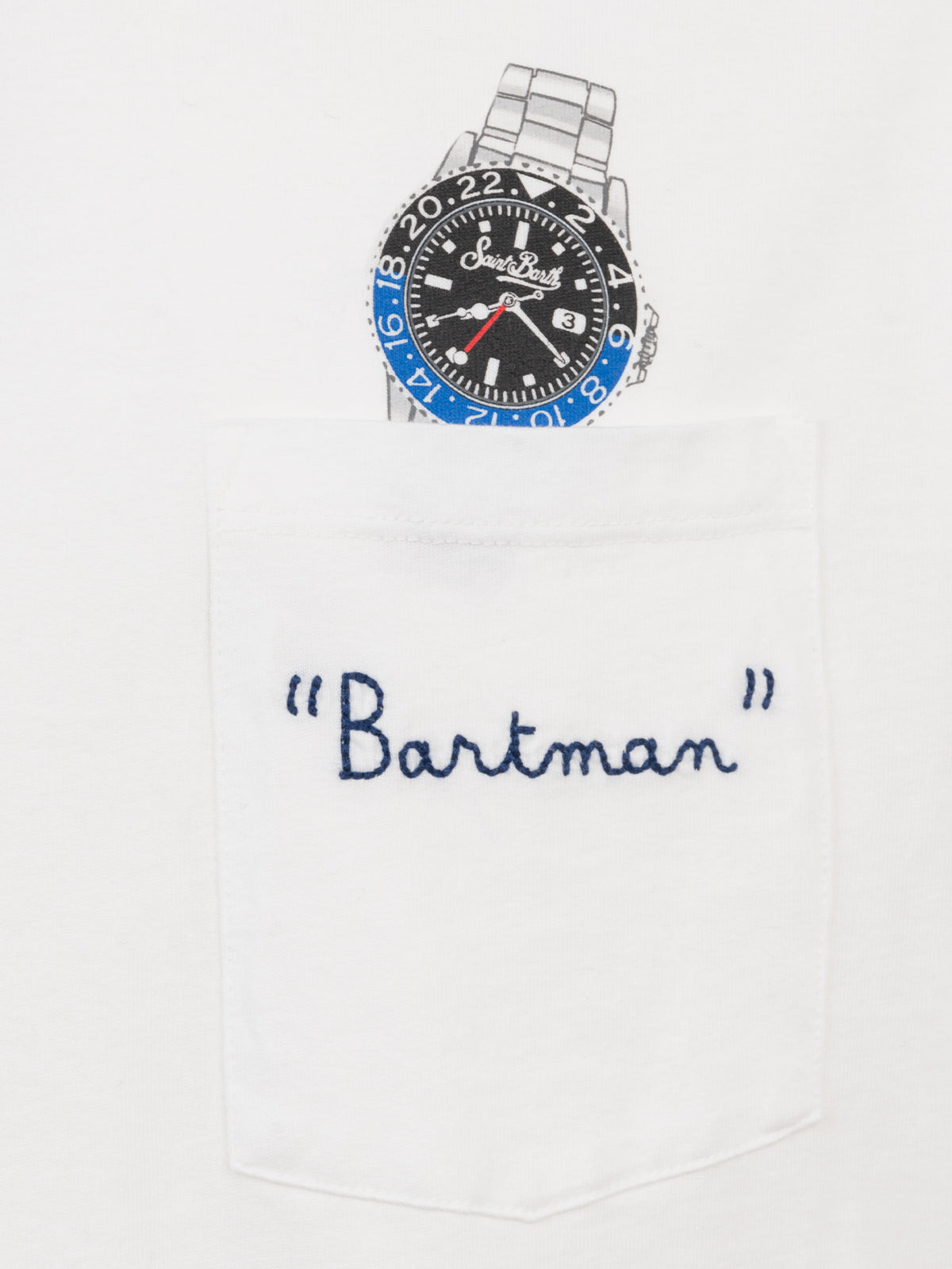 Weißes Baumwoll-T-Shirt für Herren Connor mit Bartman-Stickerei