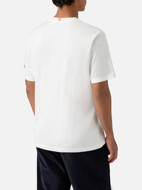 Connor cotton T-shirt in white with Va tutto al contrario pocket embroidery