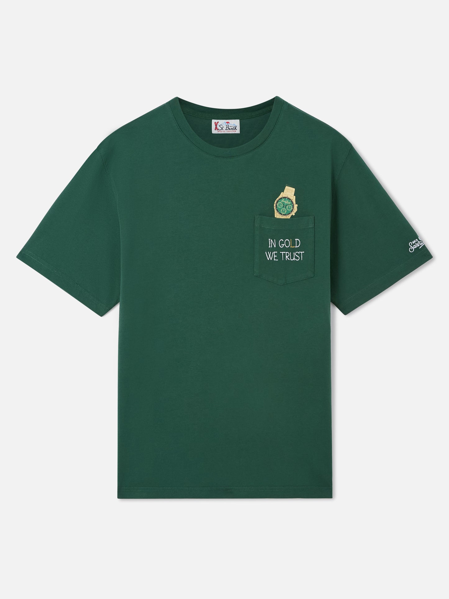 T-shirt à poche Connor vert avec broderie In Gold We Trust 