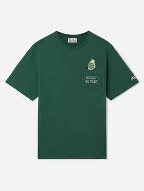 T-shirt à poche Connor vert avec broderie In Gold We Trust 