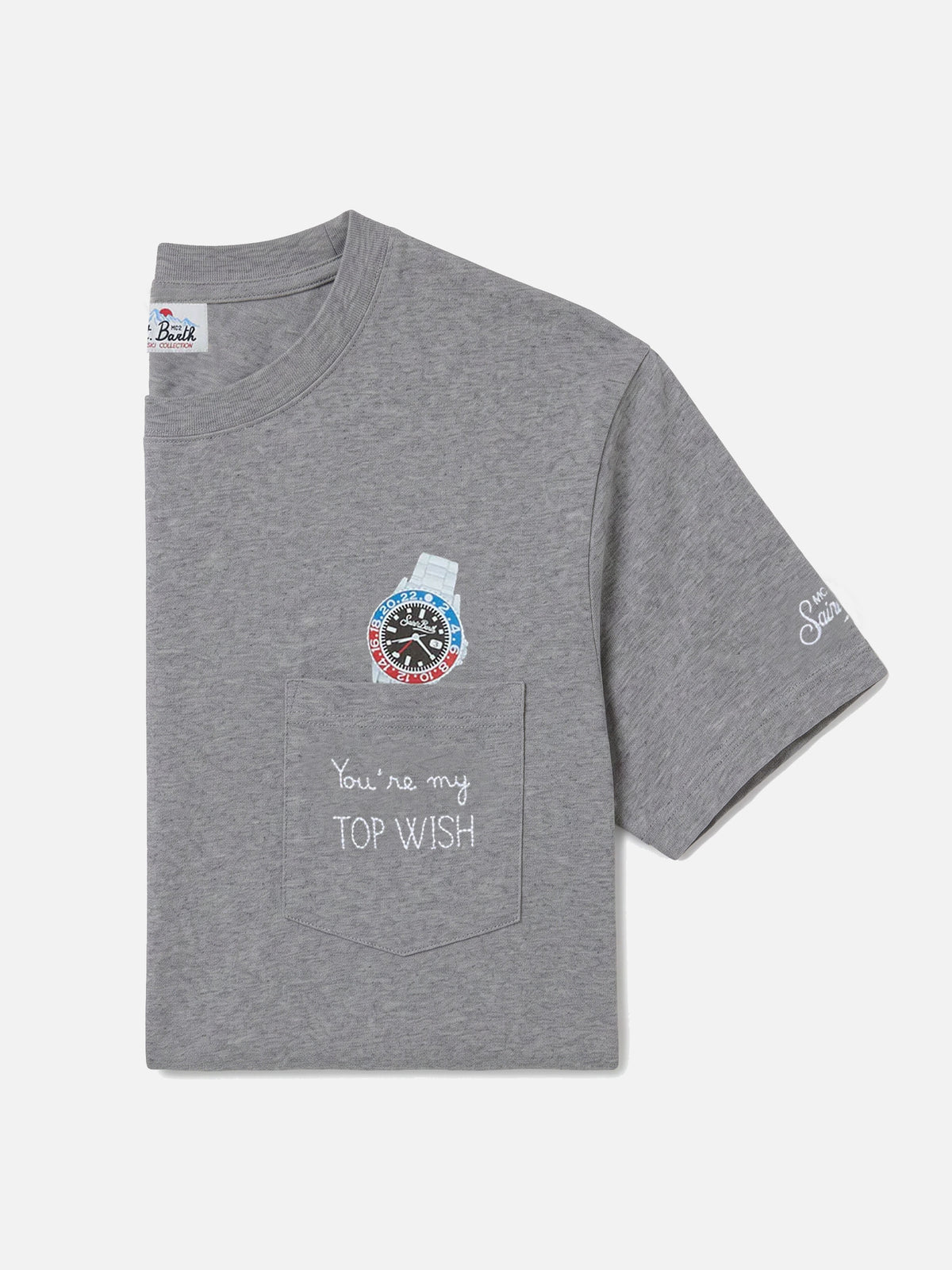 T-shirt à poche Connor gris avec broderie Top Wish 