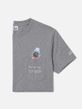 T-shirt à poche Connor gris avec broderie Top Wish 