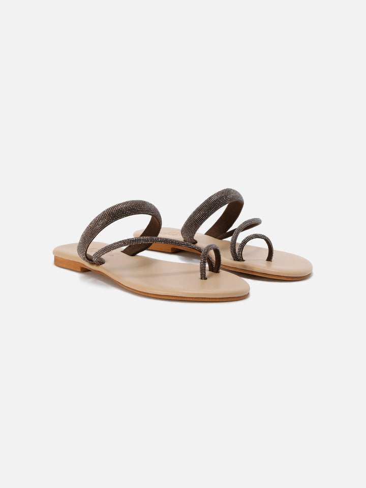 Cora Ring Sandal with brown rhinestones