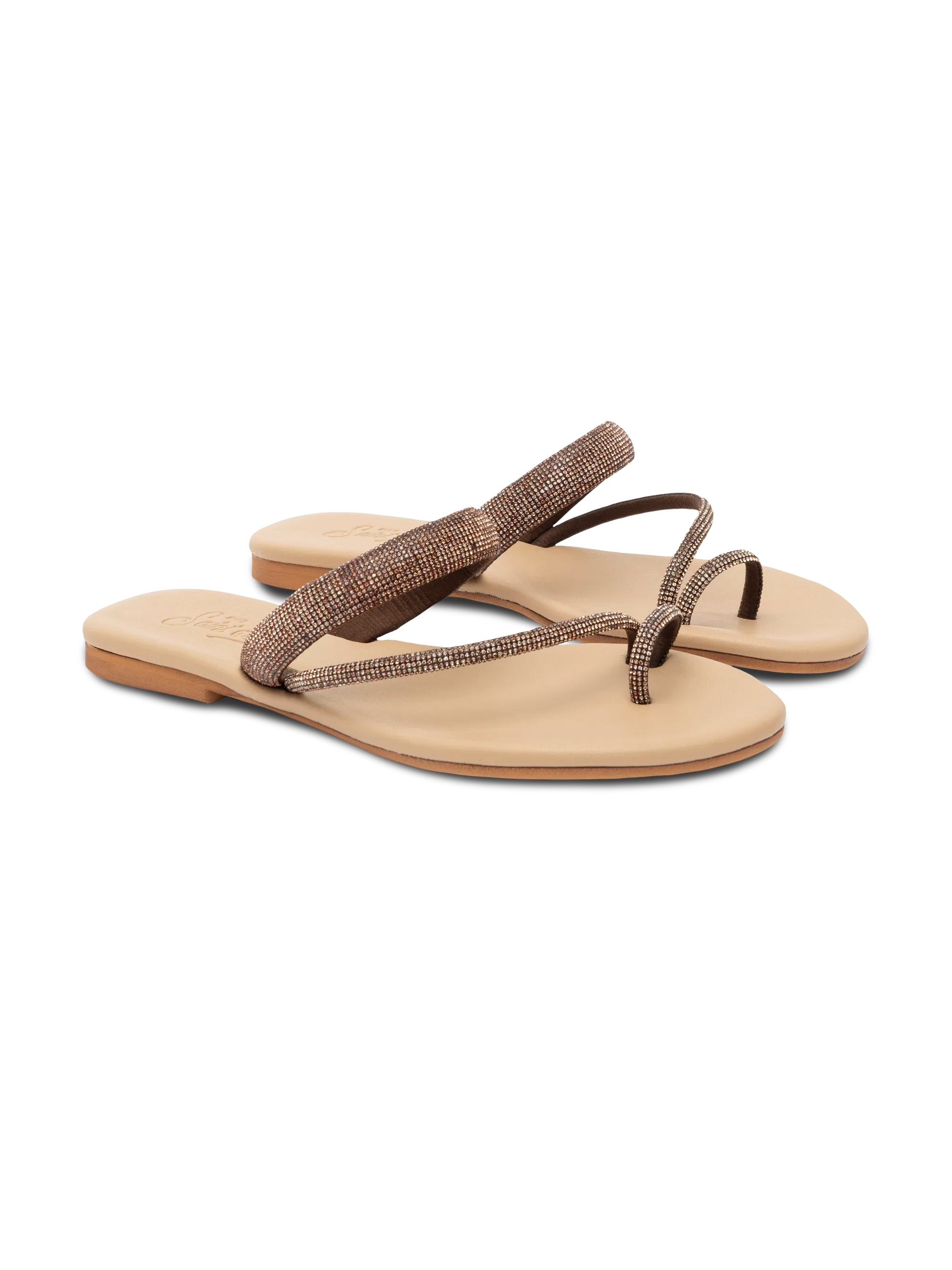 Cora flat Sandals with toe ring and brown rhinestones - MC2 Saint Barth