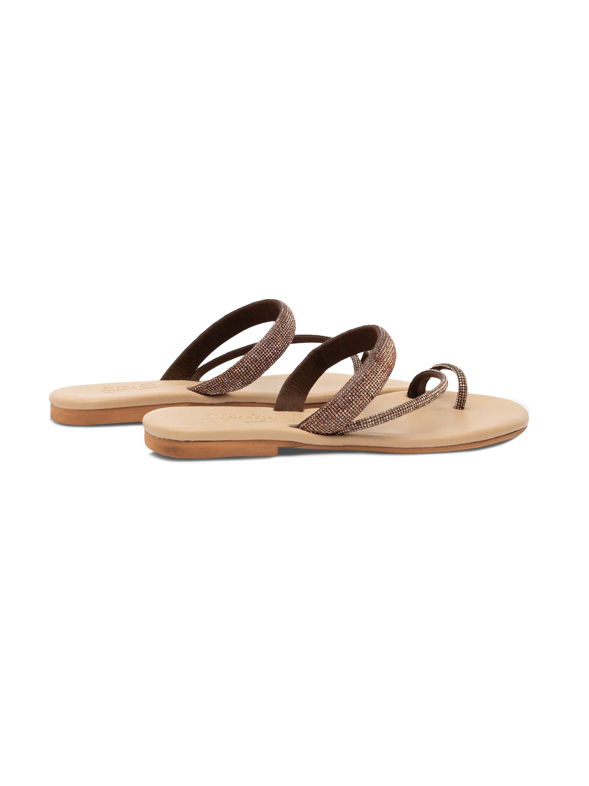 Cora flat Sandals with toe ring and brown rhinestones - MC2 Saint Barth
