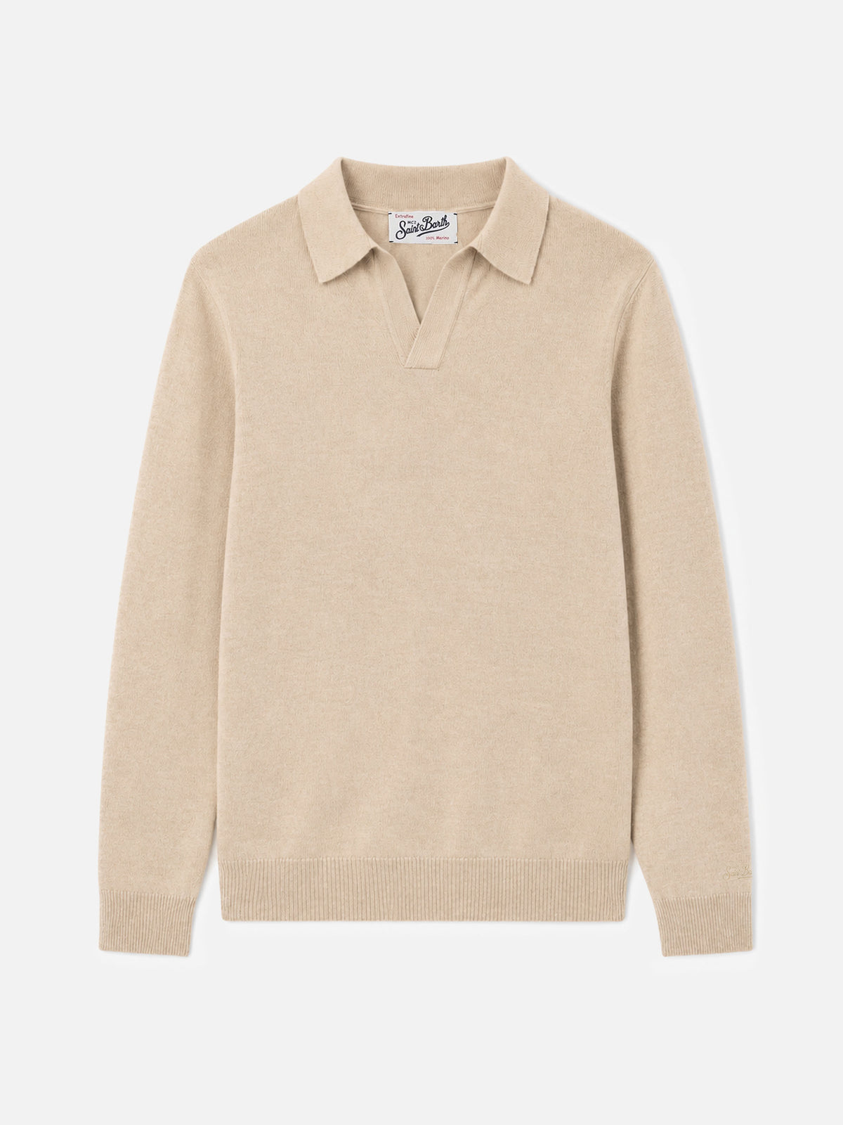 Beige Covent Light merino wool polo sweater