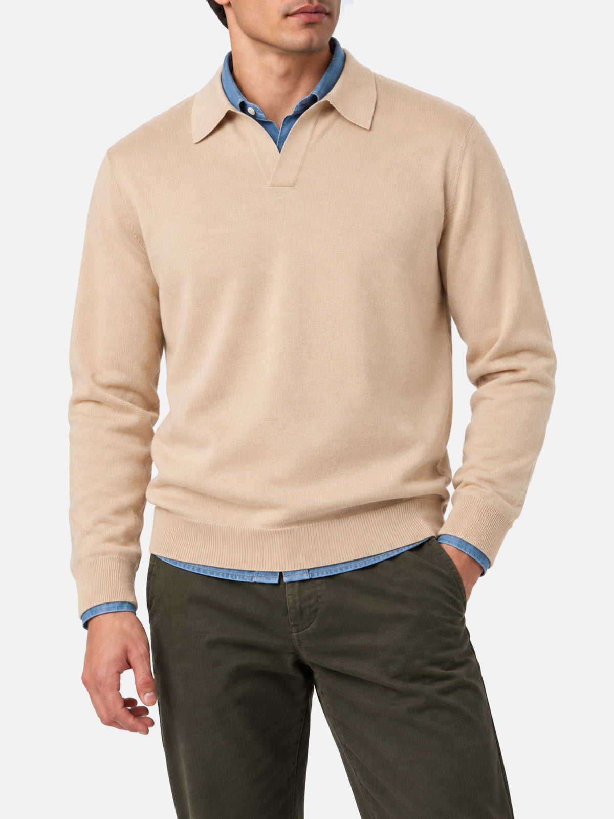 Beige Covent Light merino wool polo sweater