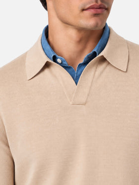 Beige Covent Light merino wool polo sweater
