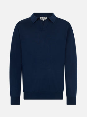 Man navy blue merino wool polo Covent - MC2 Saint Barth