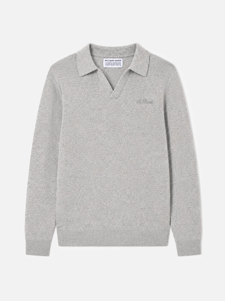 Covent Polopullover aus Kaschmir-Mix in Grau Mélange 