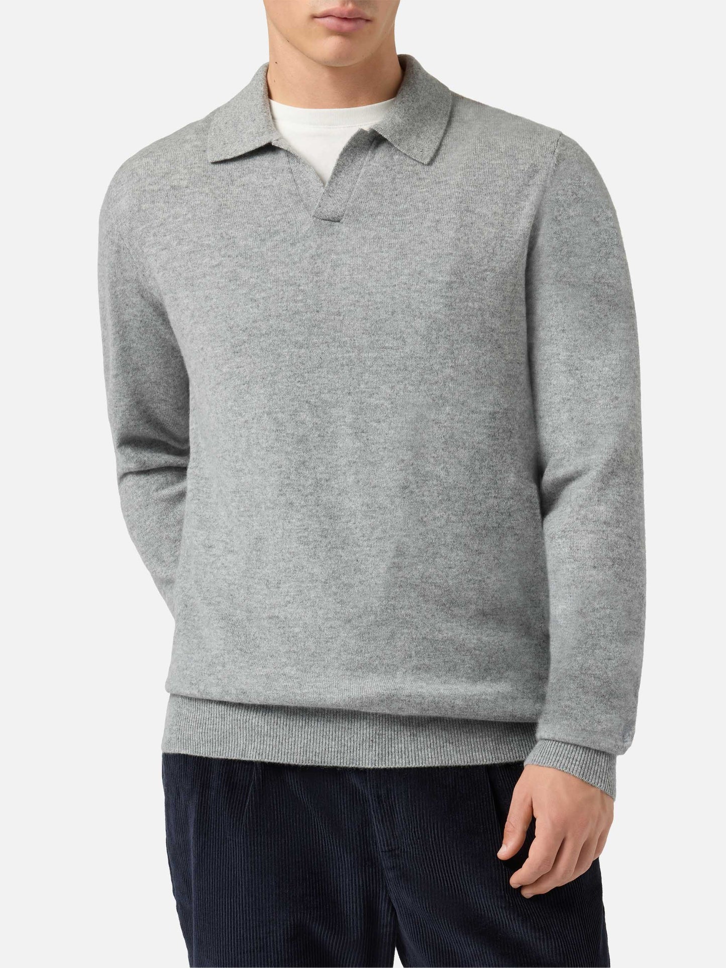Covent cashmere knit polo in melange grey