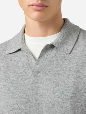 Covent cashmere knit polo in melange grey