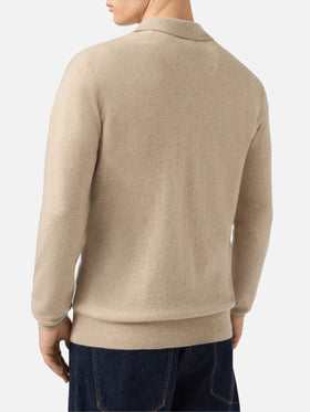 Covent cashmere knit polo in beige