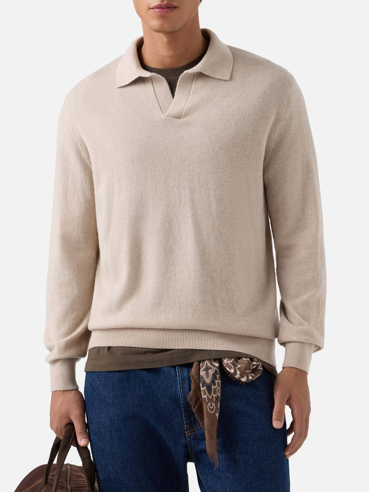 Polo en mélange de laine mérinos et cachemire beige Covent 