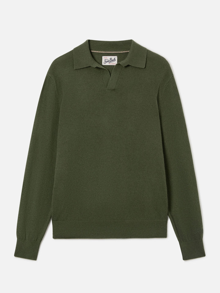 Military green Covent merino wool and cashmere blend polo