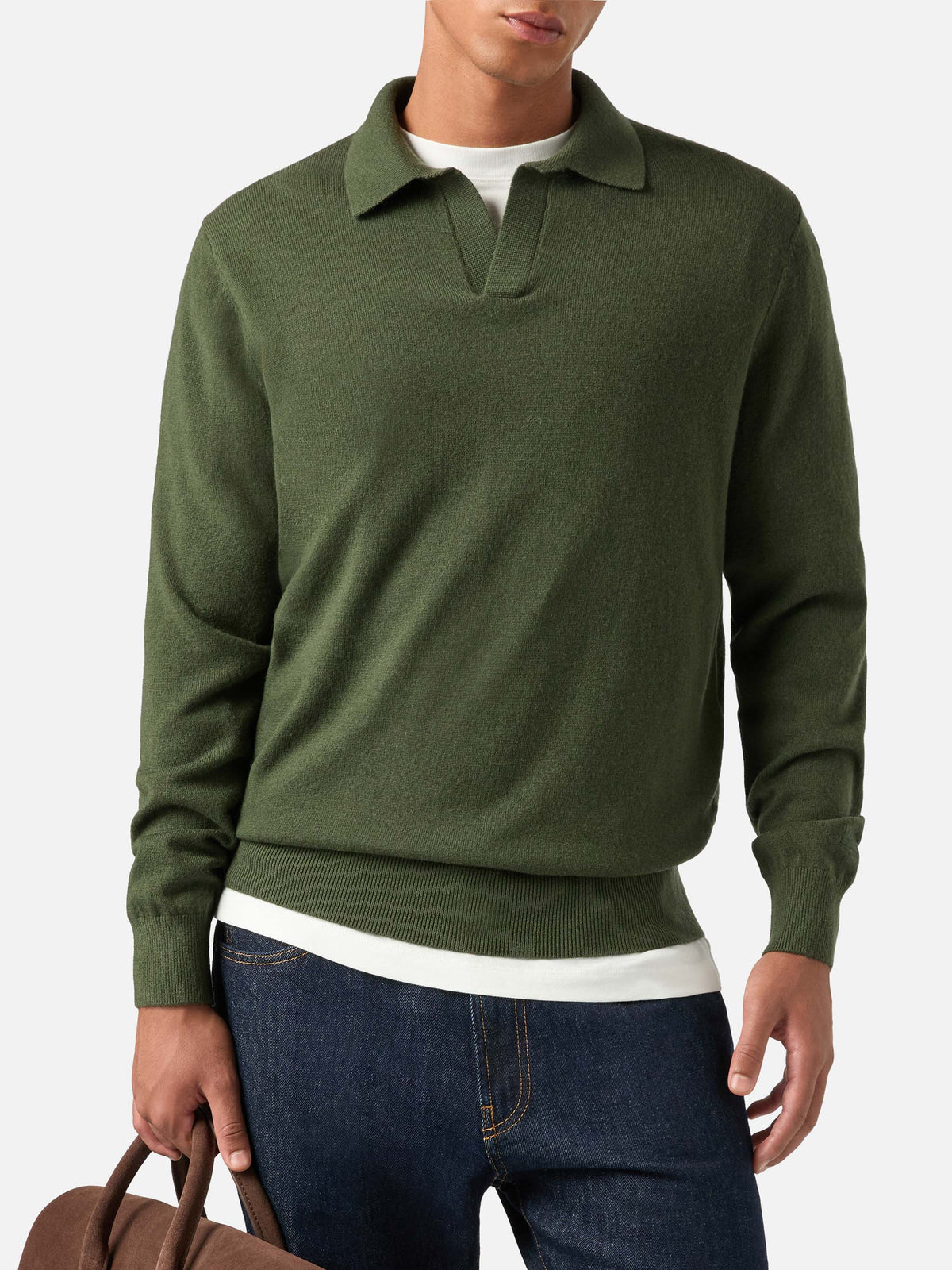 Polo Covent verde militare in misto lana merino e cashmere