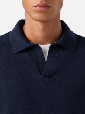 Polo en mélange de laine mérinos et de cachemire Navy blue Covent 