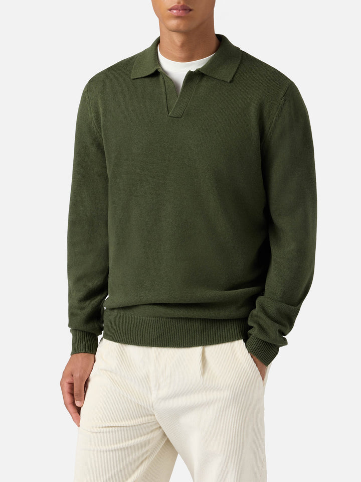 Military green wool knit polo Covent