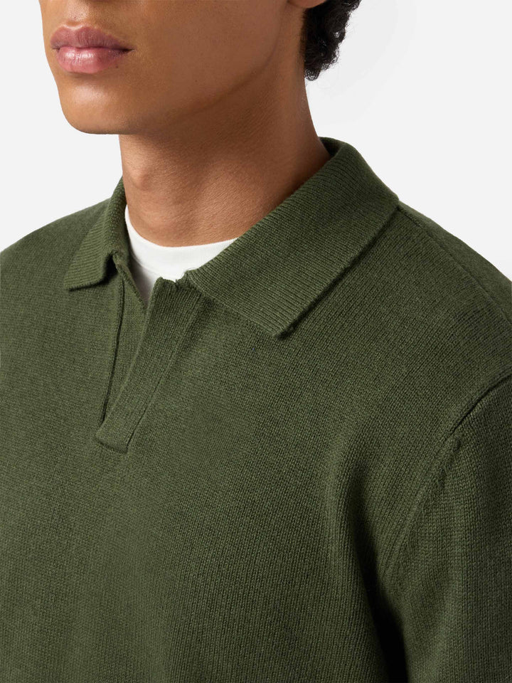 Military green wool knit polo Covent
