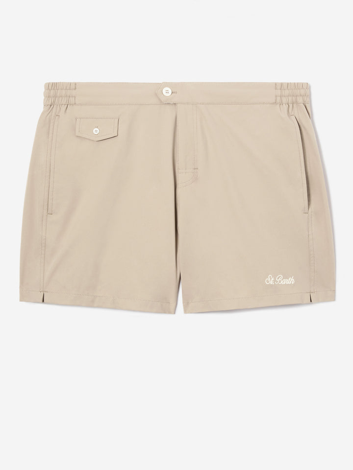 Capferrat swim shorts in solid beige with embroidered logo