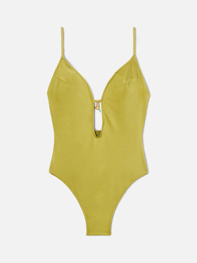 Costume intero Crunchy glossy finish verde pistacchio con charms