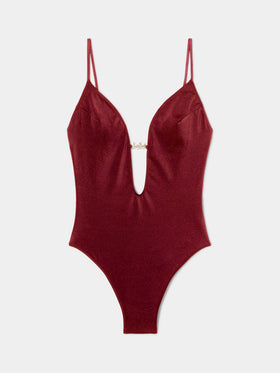 Maillot de bain une-pièce Crunchy en bordeaux glossy finish avec charms 