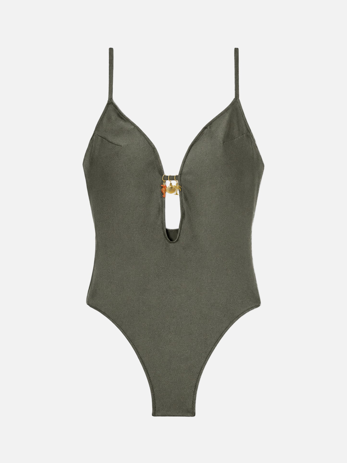 Costume intero Crunchy glossy finish verde militare con charms