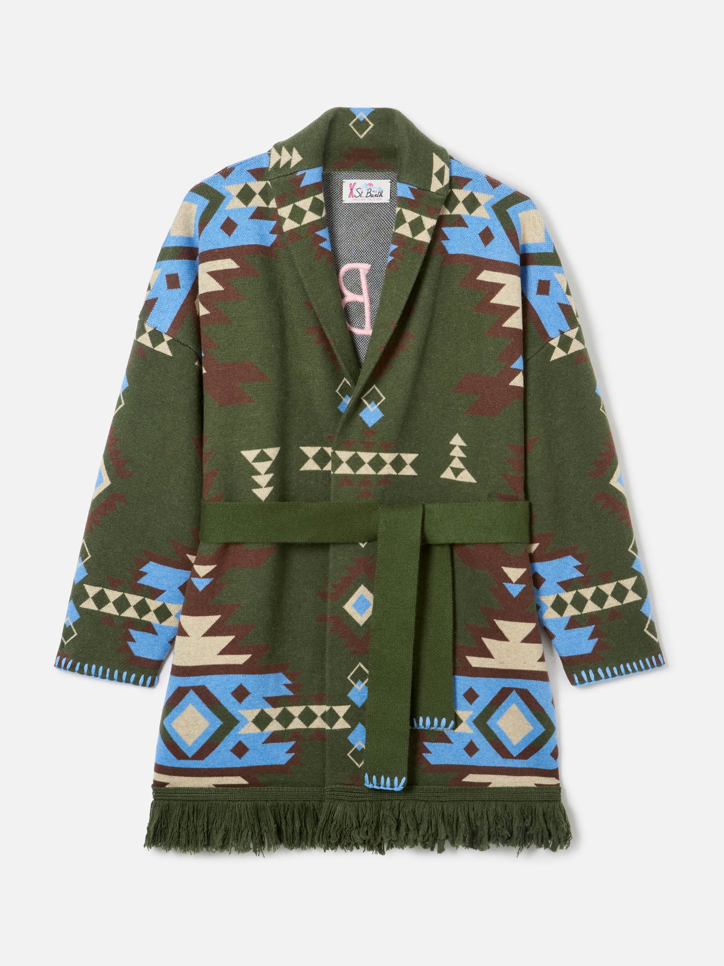 Cardigan Cristabel con cintura e stampa etnica