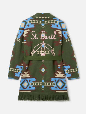 Cardigan Cristabel con cintura e stampa etnica