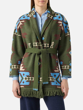Cardigan Cristabel con cintura e stampa etnica