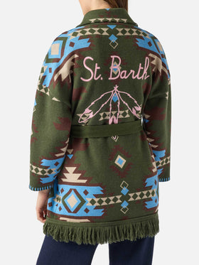 Cardigan Cristabel con cintura e stampa etnica