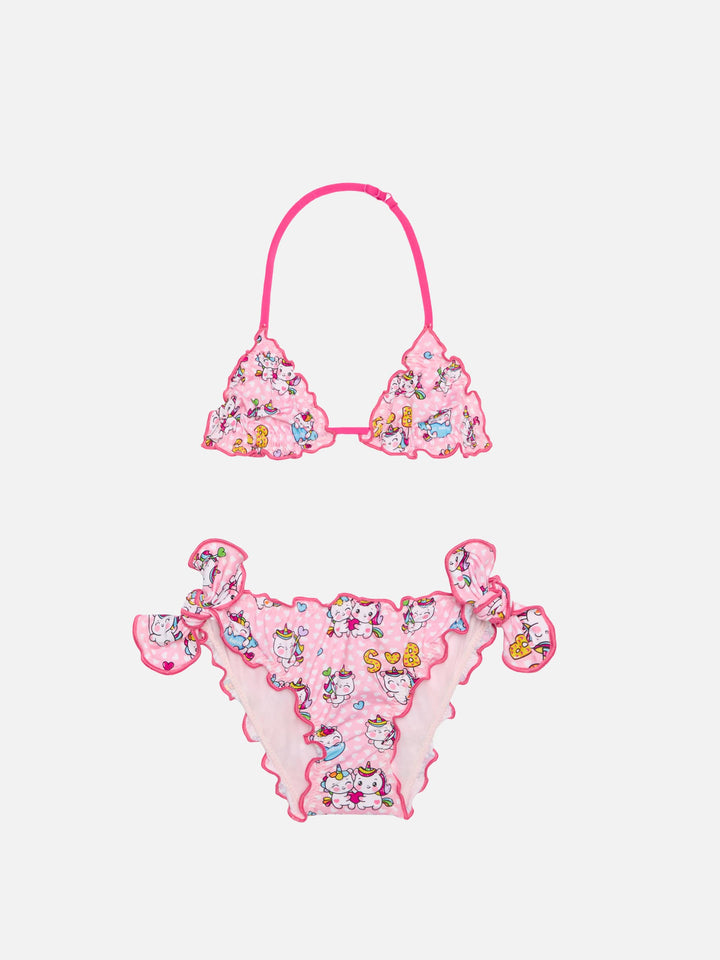 Girl triangle bikini with unicorn print
