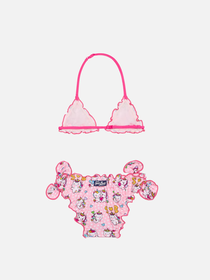 Girl triangle bikini with unicorn print