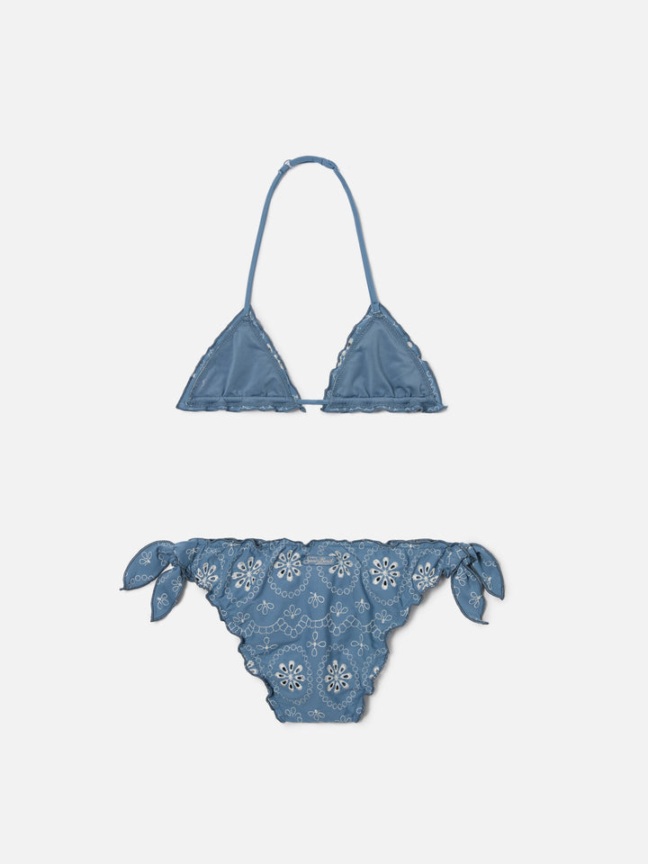 Bikini Cris in tessuto sangallo con bordi arricciati