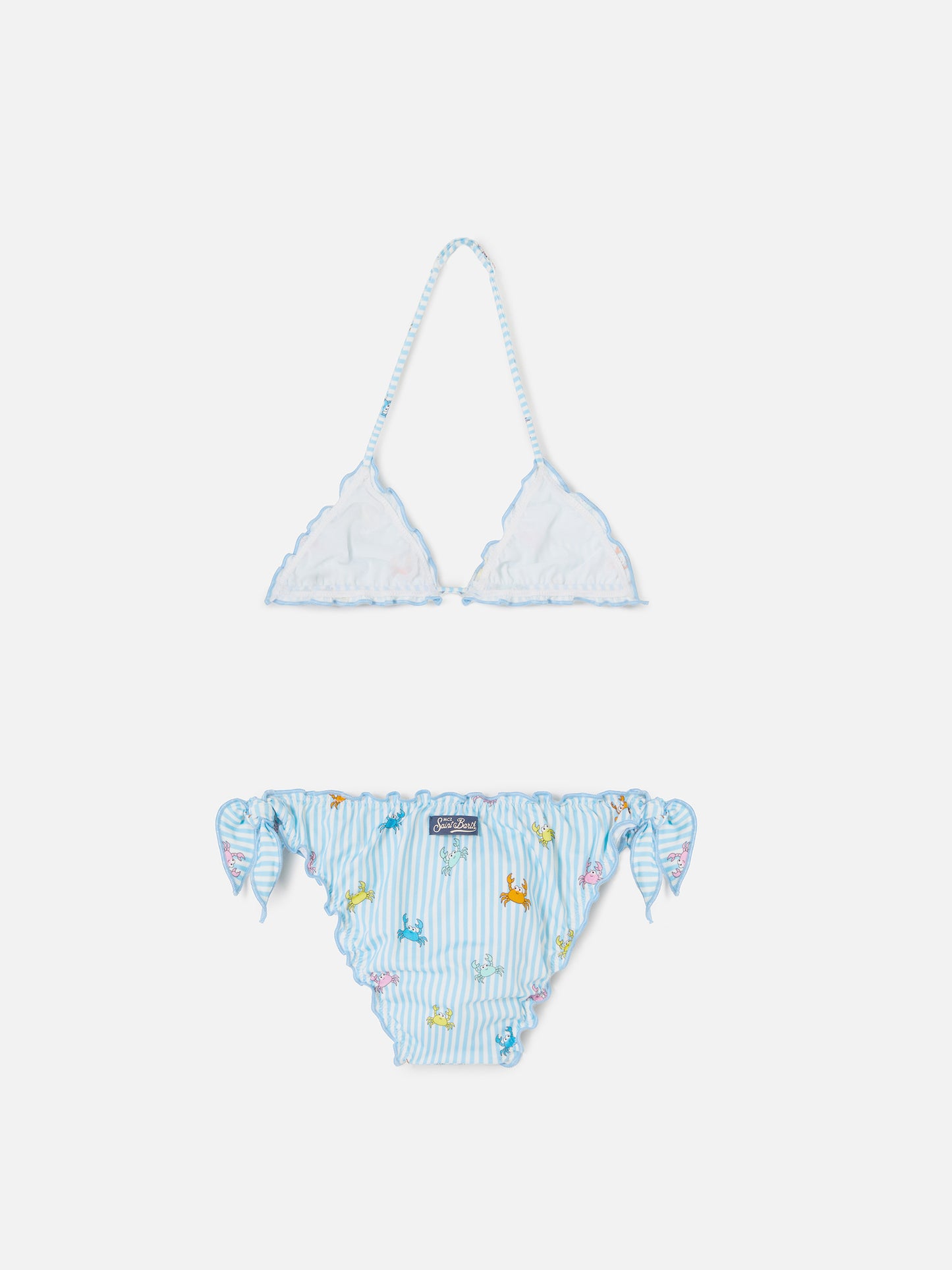 Bikini Cris in tessuto elasticizzato a righe con stampa granchietti