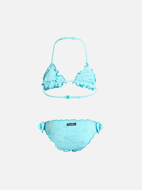 Girl water green classic triangle bikini Cris with Sangallo embroidery - MC2 Saint Barth