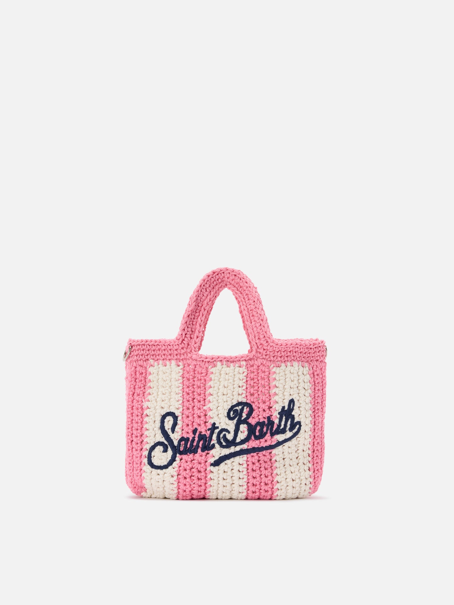 Mini sac en crochet à rayures roses avec logo brodé 