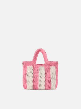 Mini sac en crochet à rayures roses avec logo brodé 