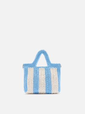 Mini sac en crochet avec motif à rayures bleu clair et logo brodé 