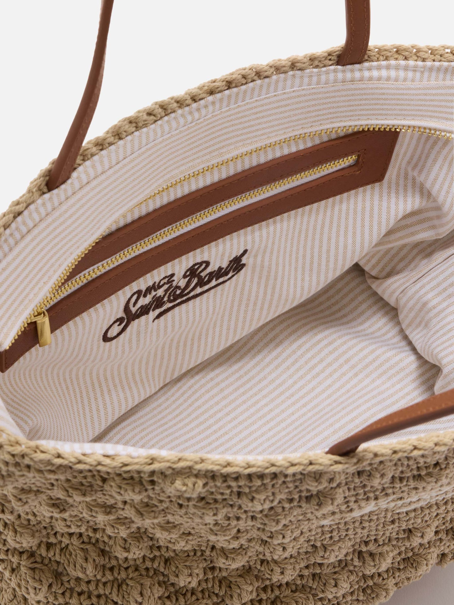 Bolso tote mediano de crochet con logo bordado 